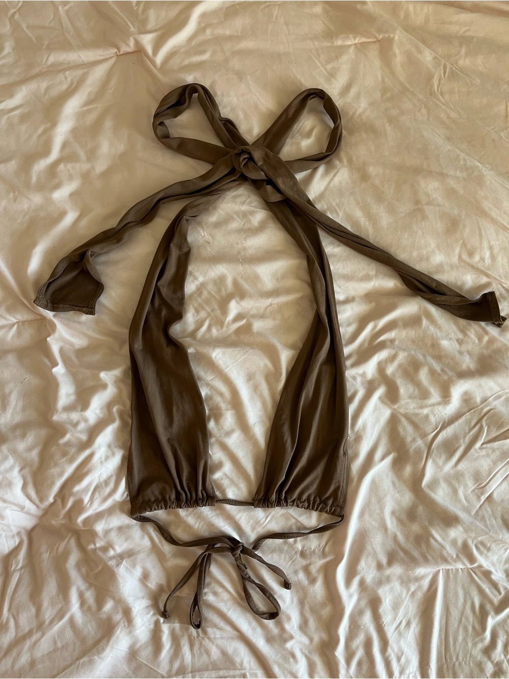 SHEIN Brown Halter Tie-Back Crop Top
